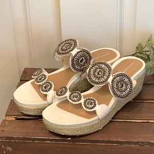 New!  Beautiful Solesensability Beaded Wedge Slip On Sandals